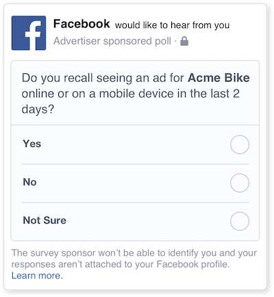 Example of Brand Lift Survey Questionnaire on FB-Ads