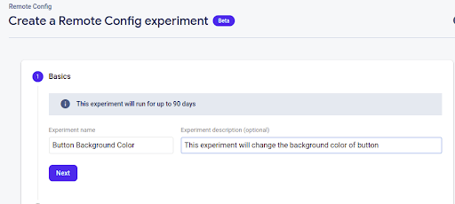 Create firebase remote config experiment