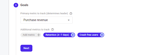 Firebase A/B Test Primary Metric