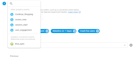 Firebase A/B test Activation event