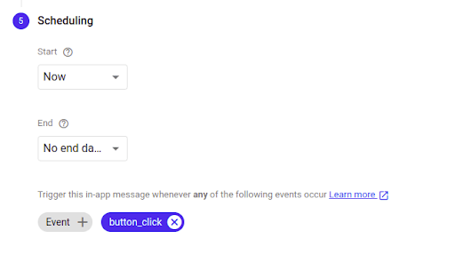 Firebase A/B test experiment in-app messaging scheduling