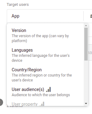 Firebase A/B test experiment targeting user types