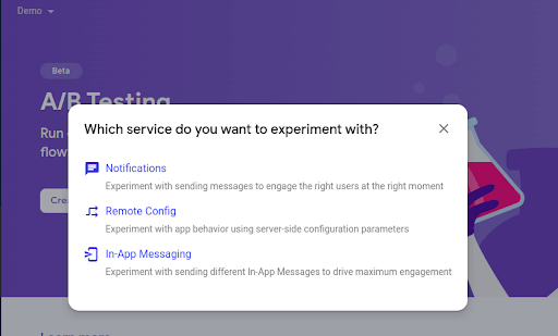 Firebase A/B test experiment types