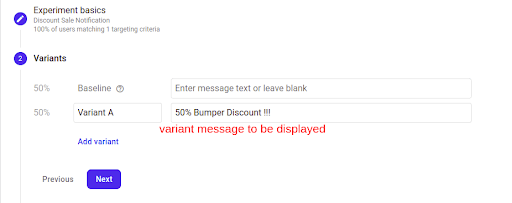 Firebase A/B test experiment variant details