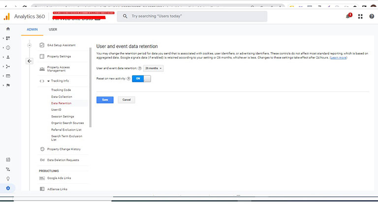 Data retention setting in GA