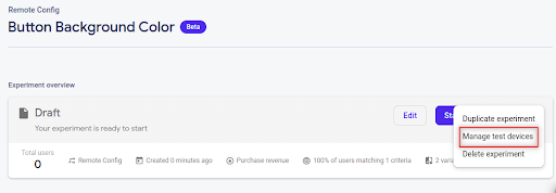 Run Firebase A/B testing on test device