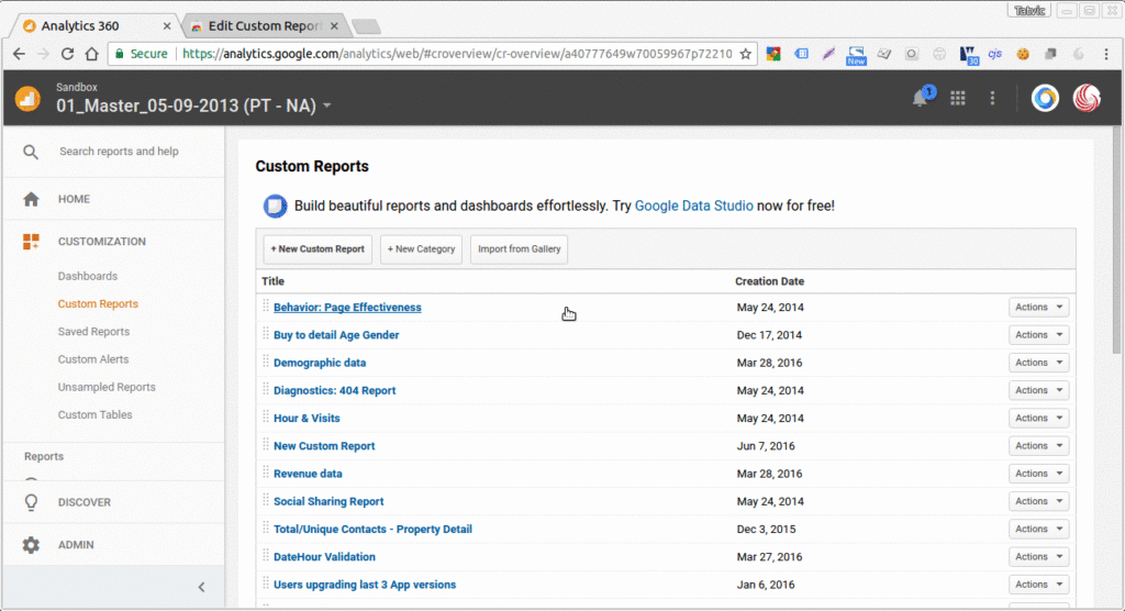 chrmose extension for editing custom reports in google analytics