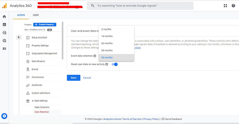  Data retention setting in GA4 360