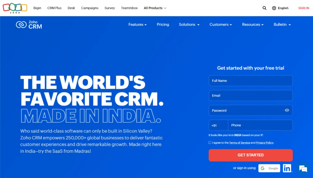 Lead generation landing page: Zoho CRM