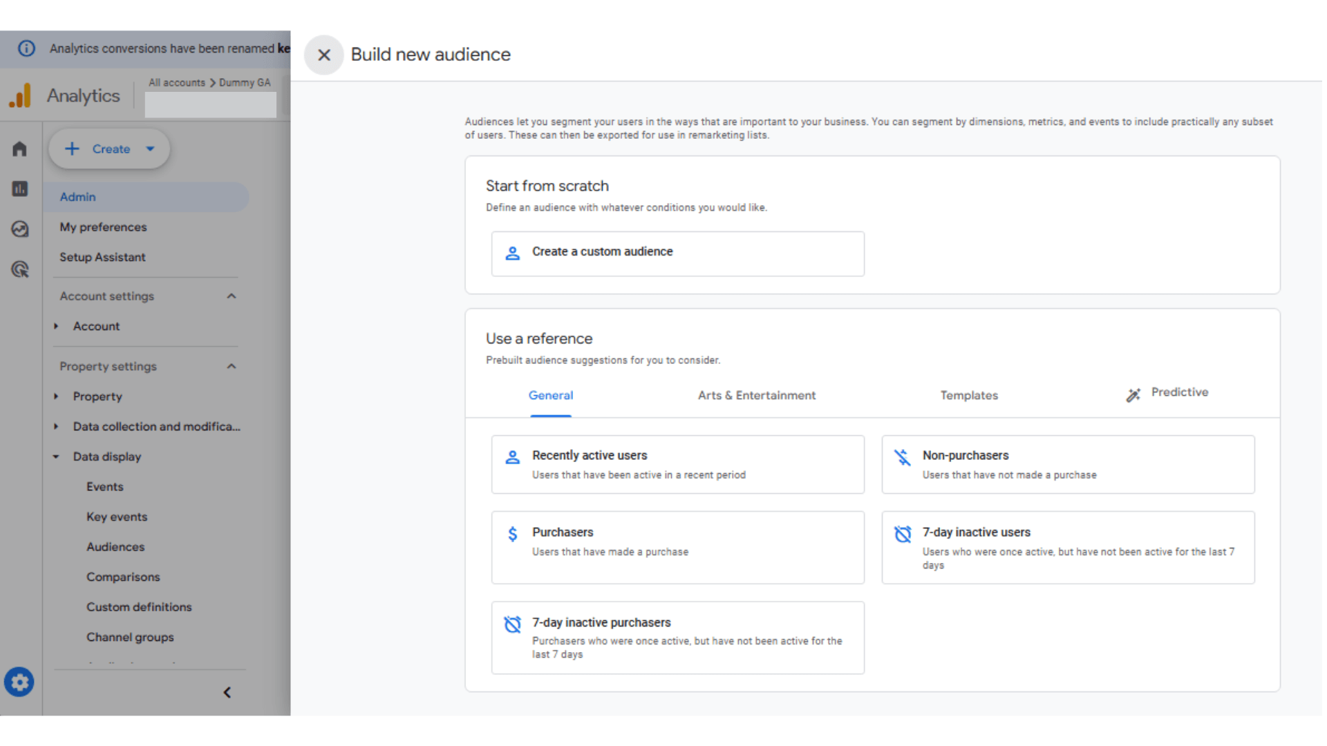 In Google Analytics 4, users can create up to 100 audiences per property. This limit is generally sufficient for smaller businesses or those with simpler segmentation needs. The premium version of Google Analytics expands to 400 audiences per property, offering a broader scope for nuanced segmentation and more precise targeting of user groups. This enhanced capacity is especially valuable for larger enterprises or businesses with complex customer segments, as it allows for a more detailed and effective audience strategy. 